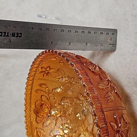 Imperial Carnival Glass Roses Relief Orange 9 Inch Bowl - Picture 6 of 9